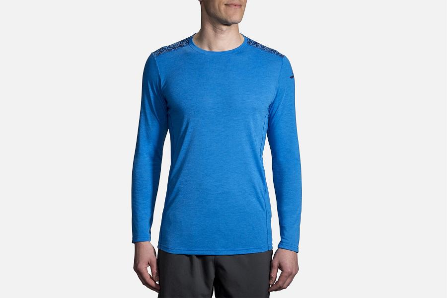 Brooks Distance Men Athletic Wear & Long Sleeve Running Shirt Blue ZUF125386